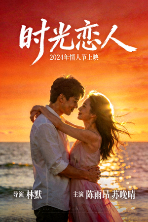爱情电影《时光恋人》海报 - 情侣在夕阳下拥抱